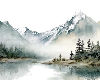 16 Mountains Landscape Clipart l Lake l JPG Digital Download l Printable Watercolor Clipart l Junk Journal l Paper Craft