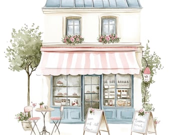 14 Cute Paris Cafe Clipart l France Travel Architecture l JPG Digital Download l Printable Watercolor Clipart l Junk Journal l Paper Craft