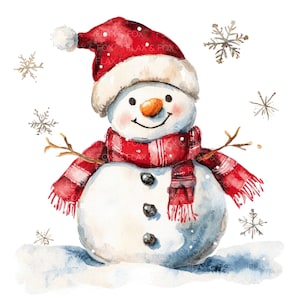 10 vrolijke sneeuwpop clipart l Kerstkaart decor l JPG digitale download l Afdrukbare aquarel clipart l Junk Journal l Paper Craft