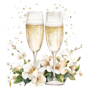 10 bruiloft glazen clipart l champagneglas l JPG digitale download l afdrukbare aquarel clipart l junk Journal l Paper Craft