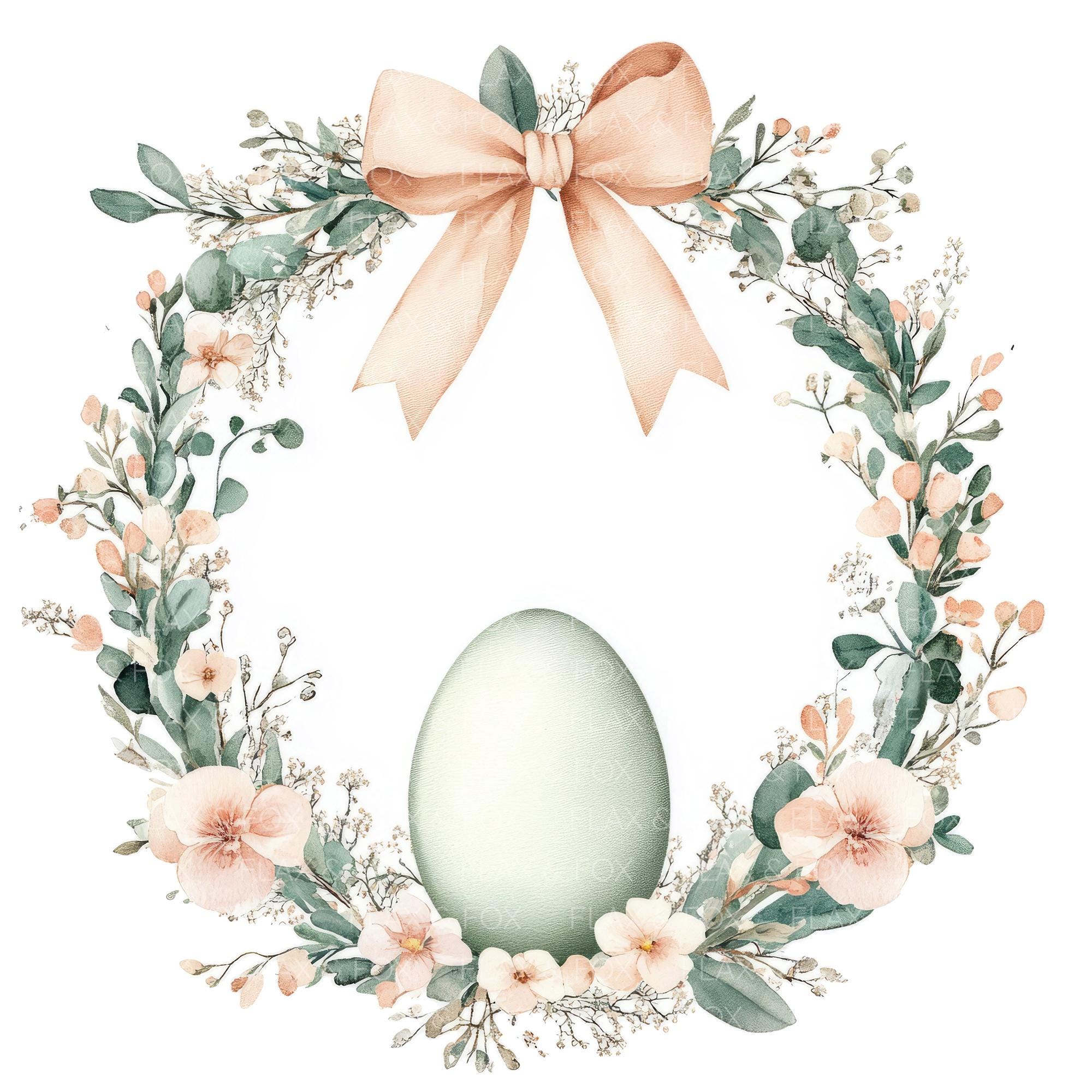 21 Floral Easter Egg Clipart L Floral Wreath Egg L JPG Digital Download ...