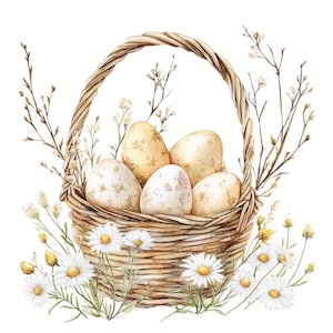 14 Cesta de Páscoa Clipart l Ovos de Páscoa Florais l Download Digital JPG l Clipart de Aquarela para Imprimir l Diário de Lixo l Artesanato em Papel