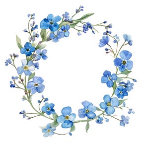 10 Vergissmeinnicht Kranz Clipart l Blaue Blumen l JPG Digital Download l Printable Aquarell Clipart l Junk Journal l Papiermodell