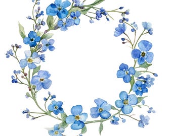 10 Forget Me Not Wreath Clipart l Blue Flowers l JPG Digital Download l Printable Watercolor Clipart l Junk Journal l Paper Craft