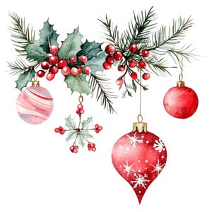 10 Red Christmas Decor Clipart l Xmas l JPG digitale download l Afdrukbare aquarel clipart l Junk Journal l Paper Craft