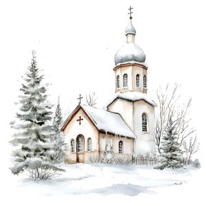 15 Church Winter Clipart l Christmas Church l JPG Digital Download l Printable Watercolor Clipart l Junk Journal l Paper Craft