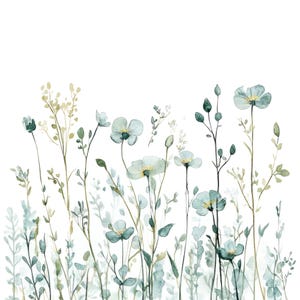 13 pastel groene bloemen clipart l weide bloemen rand l JPG digitale download l afdrukbare aquarel clipart l junk Journal l Paper Craft
