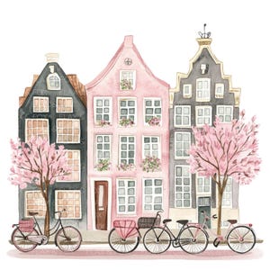 14 lindas casas de Ámsterdam Clipart l Casas en los canales holandeses l Descarga digital JPG l Clipart de acuarela imprimible l Diario basura l Manualidades de papel