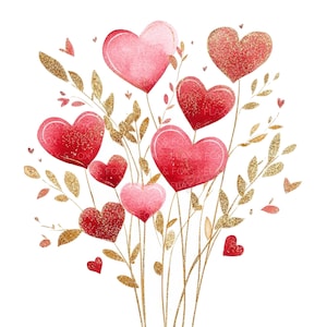 10 gouden bloemen hart clipart l Valentijnsdag kaart decor l JPG digitale download l afdrukbare aquarel clipart l ongewenste dagboek l papier ambachtelijke