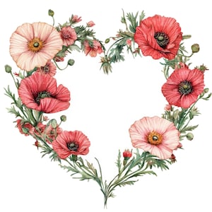 18 Mohnblumen l Herz rote Blumen l JPG Digital Download l Printable Aquarell Clipart l Junk Journal l Papiermodell