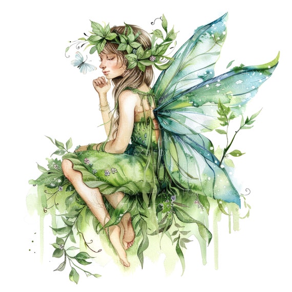 12 Forest Fairy Clipart L Magical Green Faerie L JPG Digital Download L  Printable Watercolor Clipart L Junk Journal L Paper Craft - Etsy