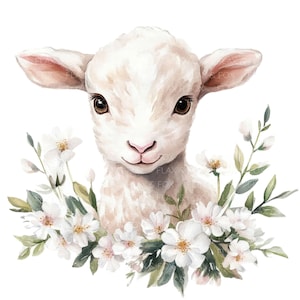 10 bloemen lam baby clipart l schattig lam portret l Pasen l JPG digitale download l afdrukbare aquarel clipart l ongewenste dagboek l papier ambachtelijke