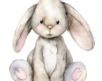 10 Cuddly Bunny Clipart l Cute Baby Bunny l JPG Digital Download l Printable Watercolor Clipart l Junk Journal l Paper Craft