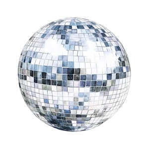 12 zilveren discoballen clipart l Retro Party Card Decor l JPG digitale download l Afdrukbare aquarel clipart l Junk Journal l Paper Craft