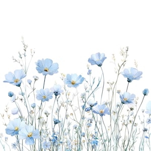 18 Clipart fleurs bleu pastel l bordure fleurs des prés l téléchargement numérique JPG l Clipart aquarelle imprimable l journal indésirable l créations artisanales en papier