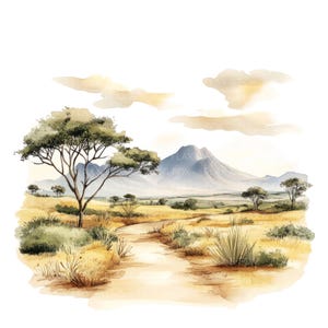 16 Savannah Landscape Clipart l Desert Nature l JPG Digital Download l Printable Watercolor Clipart l Junk Journal l Paper Craft