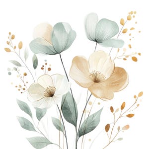 18 abstracte boho bloemen clipart l mintgroen aquarel goudfolie bloemen l jpg digitale download l afdrukbare aquarel clipart