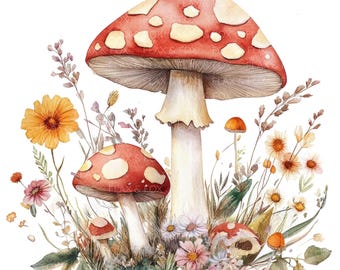 14 Agaric Mushroom Clipart l Forest Floral l JPG Digital Download l Printable Watercolor Clipart l Junk Journal l Paper Craft