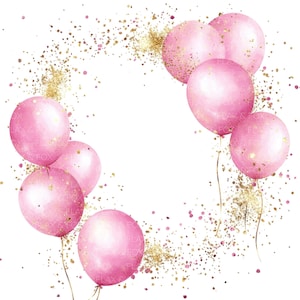 20 Geburtstag Bilderrahmen l Rosa Luftballons Kartendekor l Liebe l JPG Digital Download l Printable Aquarell l Junk Journal l Papiermodelle