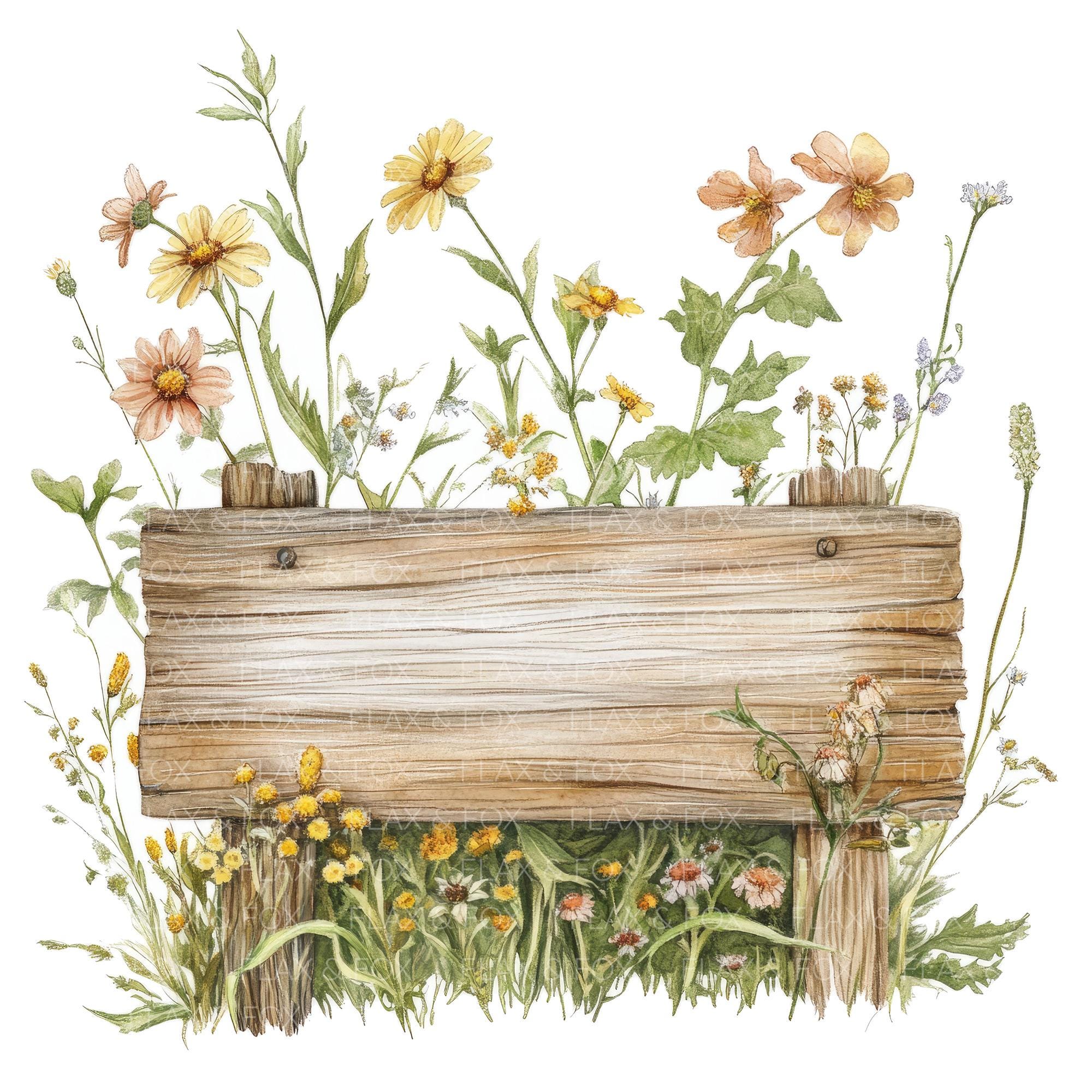 18 Wooden Sign Clipart L Wildflowers Rustic Wood Sign L JPG