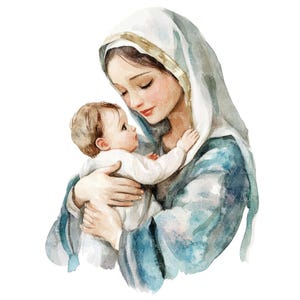 20 Clipart della Vergine Maria con Gesù Bambino l Design religioso l Download digitale JPG l Clipart acquerello stampabile l Diario spazzatura l Lavori di carta
