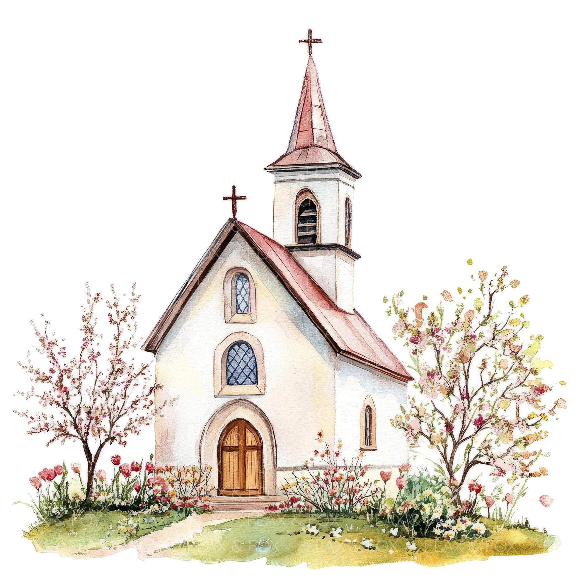15 Church Spring Clipart L Floral Church L JPG Digital Download L ...