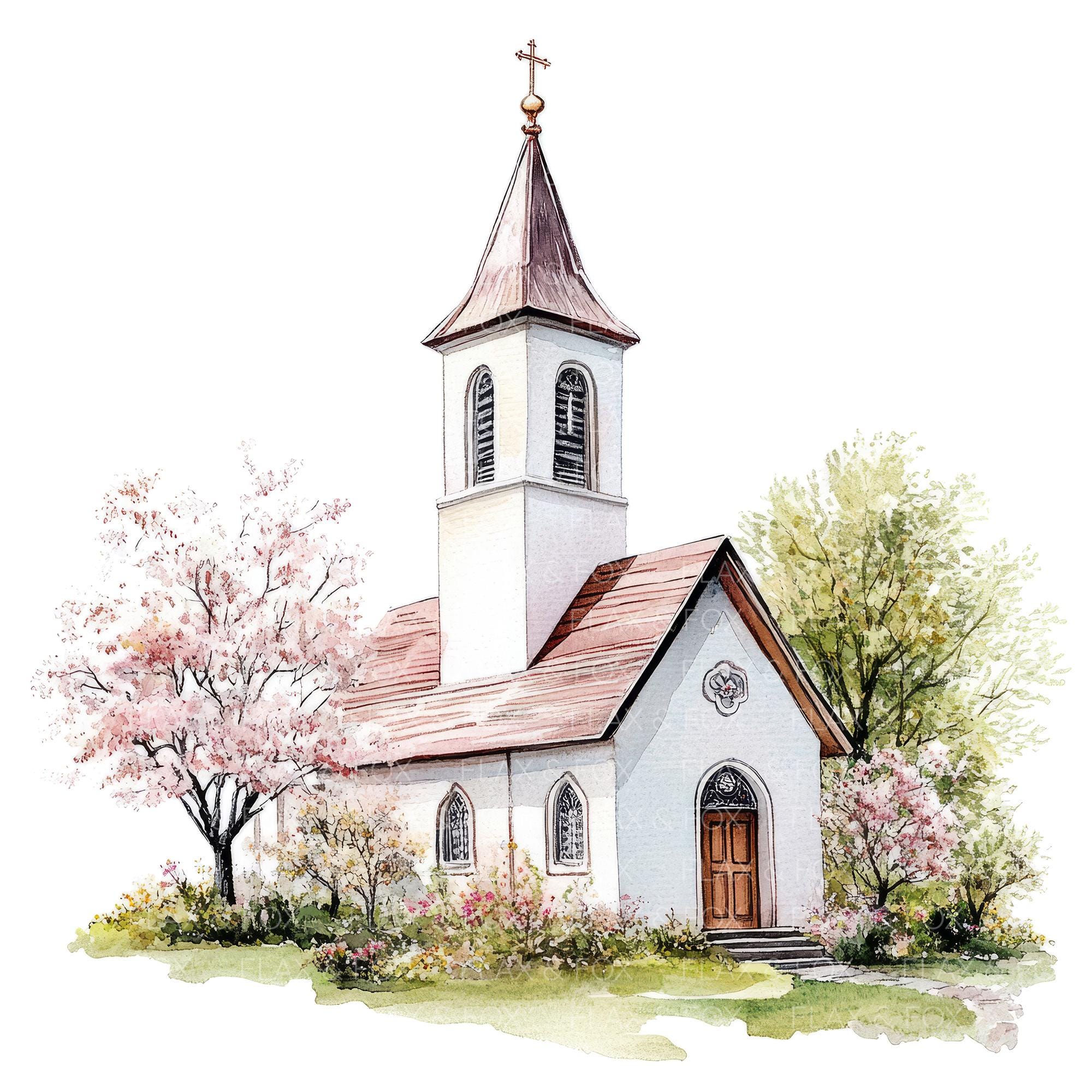 15 Church Spring Clipart L Floral Church L JPG Digital Download L ...