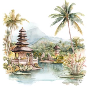 18 Clipart dell'isola di Bali l Viaggi tropicali l Download digitale JPG l Clipart acquerello stampabile l Diario di spazzatura l Lavori di carta