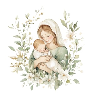 23 Imágenes prediseñadas de la Virgen María con el Niño Jesús l Diseño religioso l Descarga digital JPG l Imágenes prediseñadas de acuarela imprimibles l Diario basura l Manualidades de papel