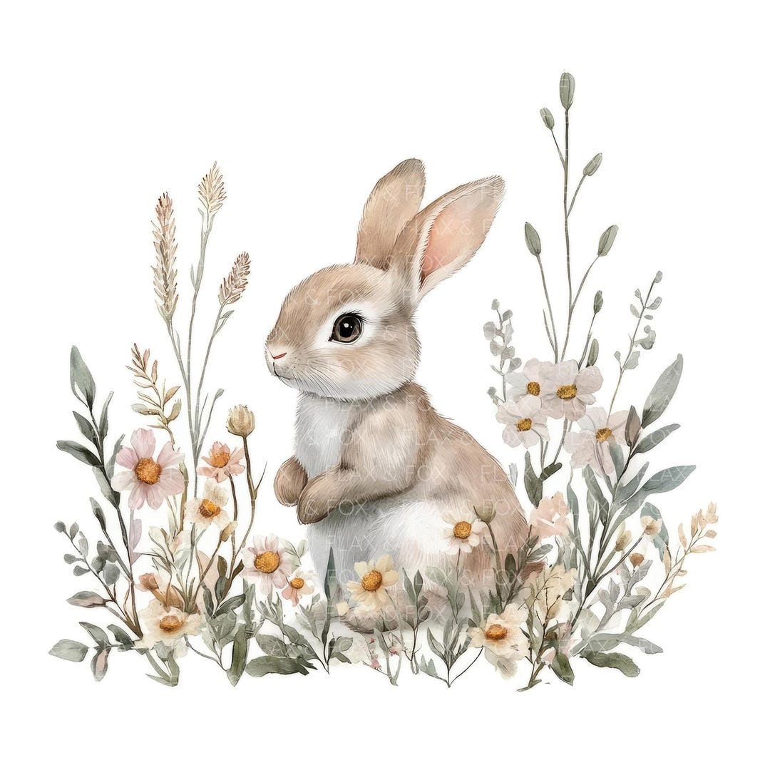12 Floral Bunny Clipart L Cute Bunny Flowers L JPG Digital Download L ...