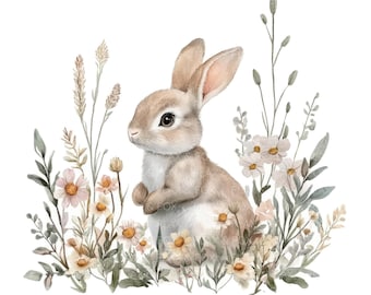 12 Floral Bunny Clipart l Cute Bunny Flowers l JPG Digital Download l Printable Watercolor Clipart l Junk Journal l Paper Craft