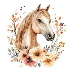 14 Clipart cheval floral l Portrait de cheval bohème l Téléchargement numérique JPG l Clipart aquarelle imprimable l Journal indésirable l Créations artisanales en papier