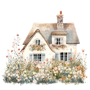 12 imágenes prediseñadas de cabañas florales l Arte de casas Shabby Chic l Descarga digital JPG l Imágenes prediseñadas de acuarela imprimibles l Diario basura l Manualidades de papel
