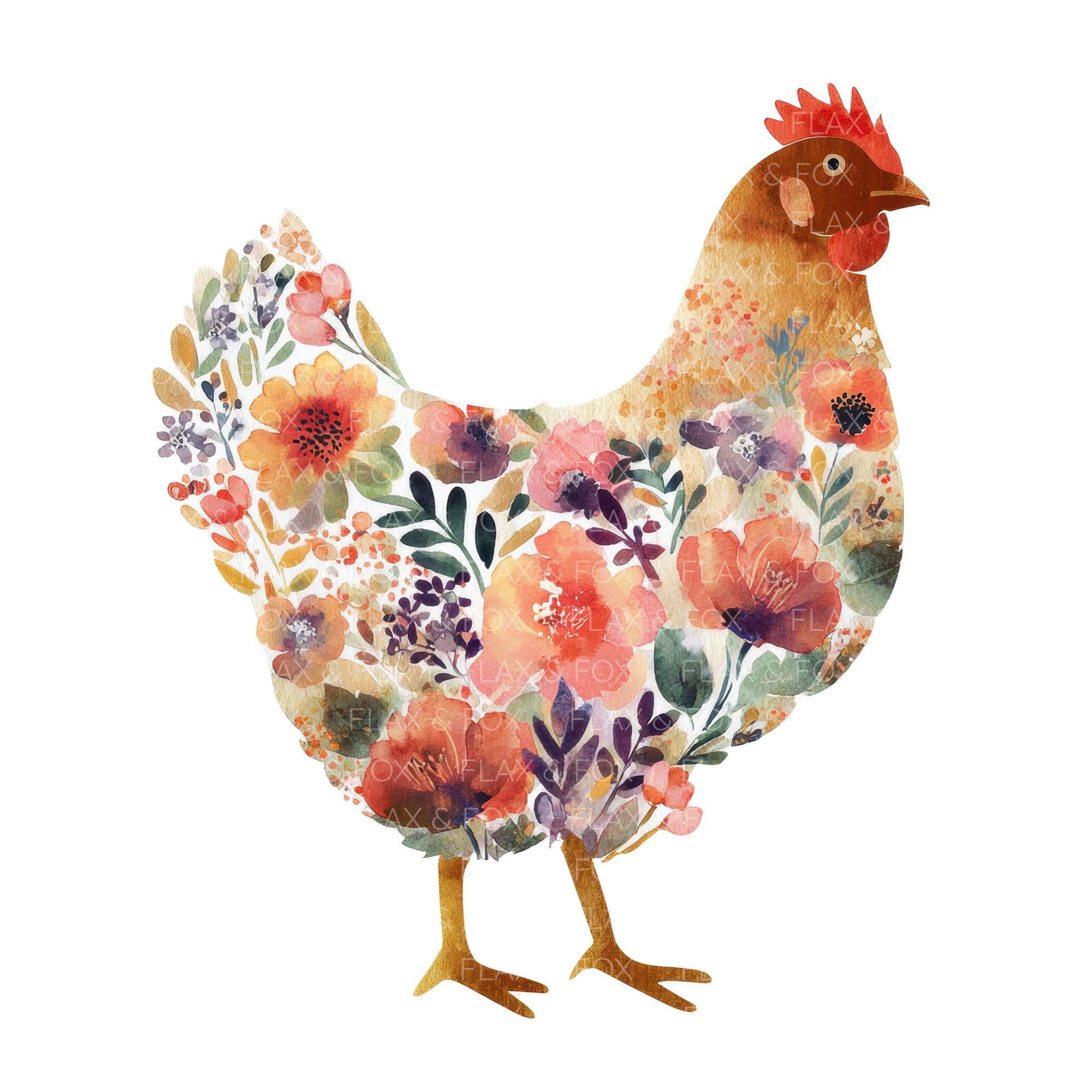 18 Floral Chicken Clipart L Farm Animal L JPG Digital Download L ...