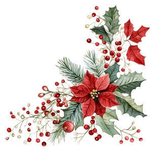 10 Weihnachts Dekor Clipart l Immergrüne Weihnachtsstechpalme l JPG Digital Download l Druckbare Aquarell Clipart l Junk Journal l Papiermodell