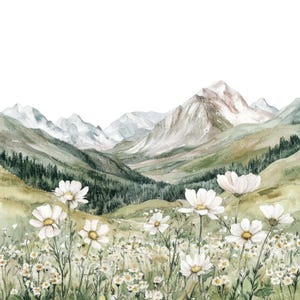 24 bergen witte wilde bloemen landschap clipart l vallei l JPG digitale download l afdrukbare aquarel clipart l junk Journal l papier ambacht