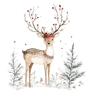 14 Christmas Deer Clipart l Reindeer Elk l JPG Digital Download l Printable Watercolor Clipart l Junk Journal l Paper Craft