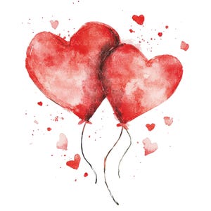 10 globos de corazón Clipart l Decoración de tarjetas del día de San Valentín l Amor l Descarga digital JPG l Acuarela imprimible l Diario basura l Manualidades de papel