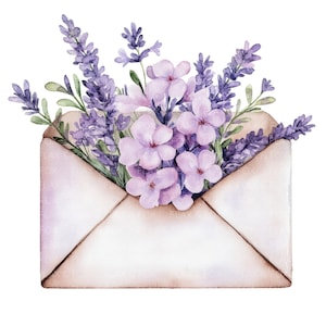 12 Lavender Floral Envelope Clipart l Pastel Purple Flower Watercolor l JPG Digital Download l Printable l Junk Journal l Paper Craft