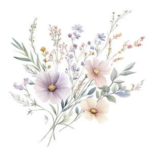 16 Cliparts de buquê de flores silvestres em tons pastel l Aquarela floral l Download digital em JPG l Clipart para impressão l Diário de sucata l Artesanato em papel