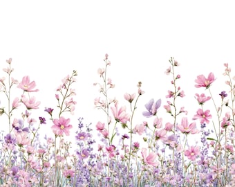 18 Lilac And Pink Flowers Clipart l Meadow Flowers Border l JPG Digital Download l Printable Watercolor Clipart l Junk Journal l Paper Craft