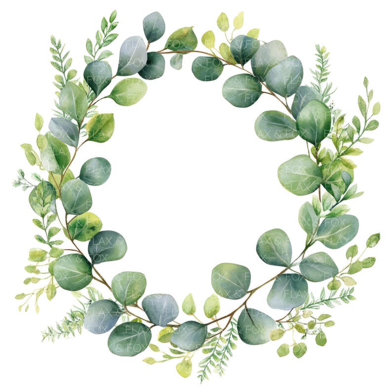 12 Eucalyptus Wreath Clipart L Greenery Leaves Decor L JPG Digital ...