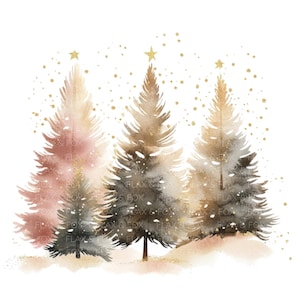 10 arbres de Noël Clipart l décor de Noël à feuilles persistantes paillettes d'or l téléchargement numérique JPG l Clipart aquarelle imprimable