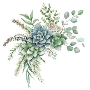 12 groen boeket clipart l succulente bladeren decor l JPG digitale download l afdrukbare aquarel clipart l junk Journal l Paper Craft