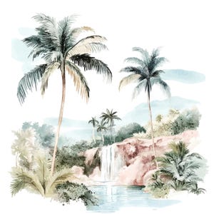 20 clipart de paisagens tropicais em tons pastel l palmeiras tropicais l download digital em JPG l clipart de aquarela para impressão l diário de sucata l artesanato em papel