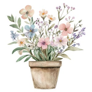 10 Blumen In Topf Clipart l Sommer Blumen l JPG Digital Download l Printable Aquarell Clipart l Junk Journal l Papiermodell
