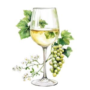 12 Weiss Wein Glas Clipart l Weintrauben l JPG Digital Download l Printable Aquarell Clipart l Junk Journal l Papiermodell