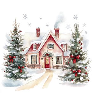 12 kersthuis cliparts l kerstkaart kunst l JPG digitale download l afdrukbare aquarel clipart l junk Journal l papier ambacht