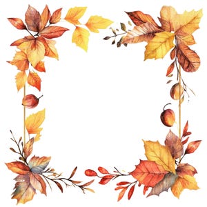 12 hojas de otoño enmarcadas Clipart l Decoración de otoño l Descarga digital JPG l Clipart de acuarela imprimible l Diario basura l Manualidades de papel