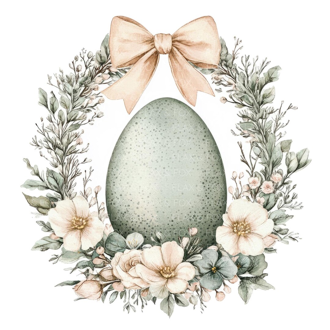 21 Floral Easter Egg Clipart L Floral Wreath Egg L JPG Digital Download ...